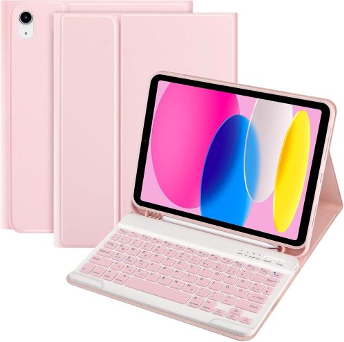 TQQ iPad A16 11/10 Generációs Védőtok Levehető Bluetooth Billentyűzettel - QWERTZ Német Kiosztás, Mágneses Csatlakozás, Hosszú Üzemidő