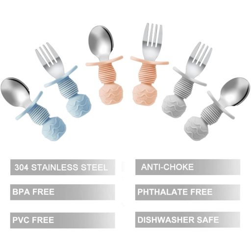 PandaEar 6 részes gyermek evőeszköz szett szilikon nyéllel, BPA mentes