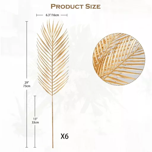Set Briful de 6 frunze de palmier aurii - flori artificiale decorative pentru nuntă, petrecere și casă