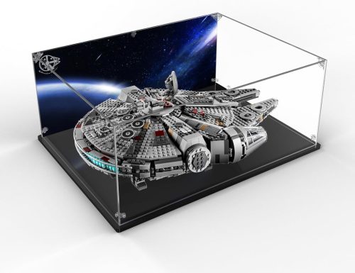 Cooldac Vitrină acrilică pentru modelul LEGO 75257 Millennium Falcon - Cu fundal HD transparent, cutie de protecție împotriva prafului, 50x38x20 cm