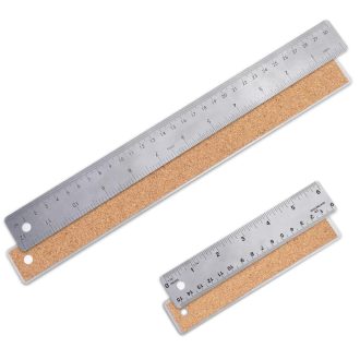   Set rigle metalice Bremorou, 2 bucăți, 30cm și 15cm, riglă din oțel inoxidabil, scară dublă, spate antiderapant din plută, instrument de măsură școlar