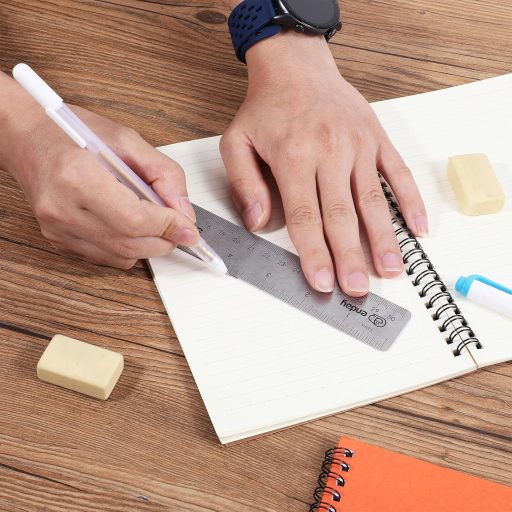 Set rigle metalice Bremorou, 2 bucăți, 30cm și 15cm, riglă din oțel inoxidabil, scară dublă, spate antiderapant din plută, instrument de măsură școlar