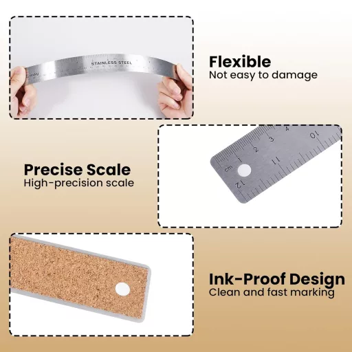 Bremorou Fém Vonalzó Szett 2 db 30cm 15cm Rozsdamentes Acél Vonalzó Dupla Skála Csúszásmentes Parafa Hátlap Iskolai Mérőeszköz