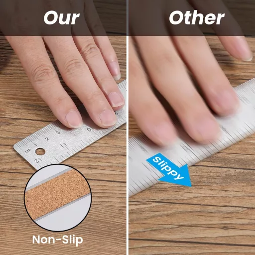 Bremorou Fém Vonalzó Szett 2 db 30cm 15cm Rozsdamentes Acél Vonalzó Dupla Skála Csúszásmentes Parafa Hátlap Iskolai Mérőeszköz