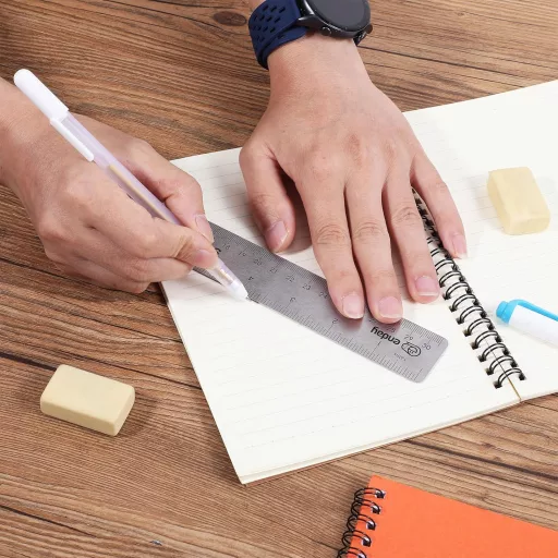 Bremorou Fém Vonalzó Szett 2 db 30cm 15cm Rozsdamentes Acél Vonalzó Dupla Skála Csúszásmentes Parafa Hátlap Iskolai Mérőeszköz