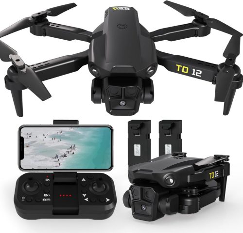 Toladrone TD12 Mini Drón 90° Állítható Kamerával - Összecsukható FPV Quadcopter Optikai Pozicionálással, Kezdőknek és Haladóknak, 2 Akkumulá