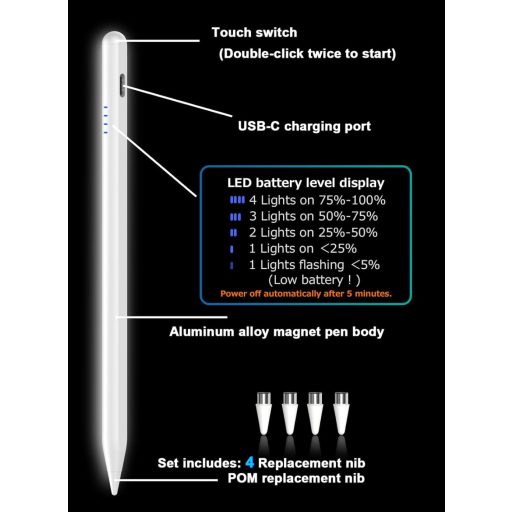 DOGAIN Stylus Pen fehér mágneses érintőceruza Samsung Tab A11+ Huawei Lenovo tablethez