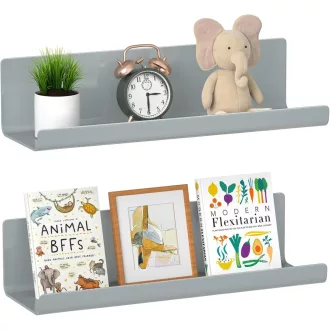   WELDUN Set lebdećih polica, 2 komada, zidne police, sive, dekorativne police za dnevni boravak, spavaću sobu, kuhinju.