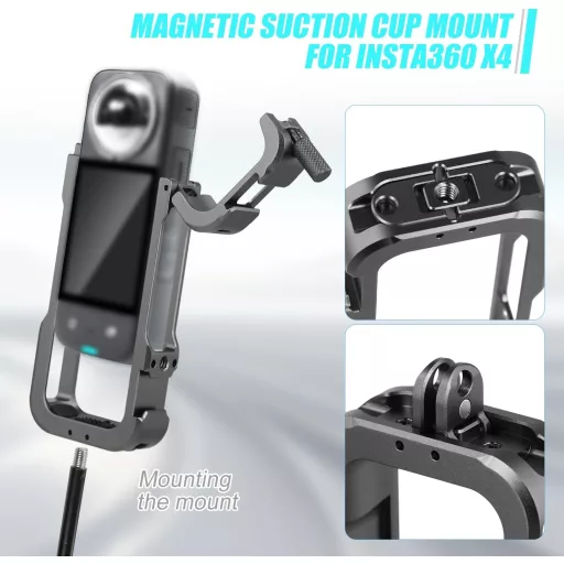 XIHIRCD Aluminijski Zaštitni Okvir za Kameru za Insta360 - Crni Metalni Okvir sa Silikonskom Zaštitom Objektiva i Nosačem za Hladnu Cipelu - Izdržljivi Dodatak