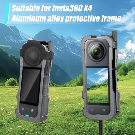 XIHIRCD Aluminijski Zaštitni Okvir za Kameru za Insta360 - Crni Metalni Okvir sa Silikonskom Zaštitom Objektiva i Nosačem za Hladnu Cipelu - Izdržljivi Dodatak