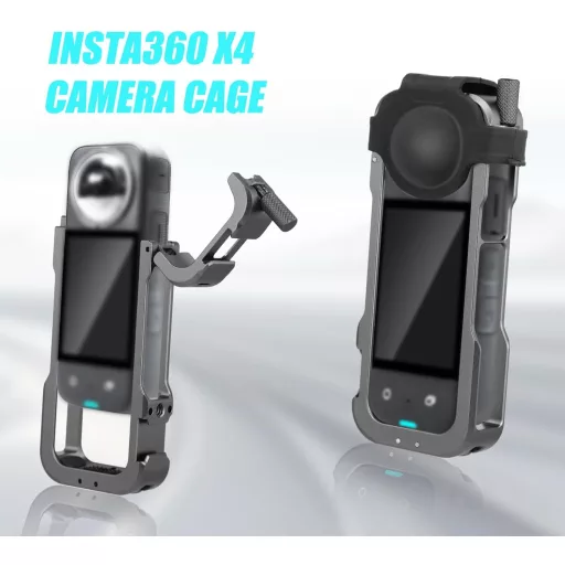 XIHIRCD Cadru de Protecție din Aluminiu pentru Cameră Insta360 - Carcasă Metalică Neagră cu Protecție de Silicon pentru Obiectiv și Montură Cold Shoe - Accesoriu Durabil