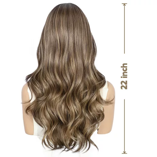 Sapphirewigs barna csipke eleje szintetikus paróka 55cm hullám előplukált