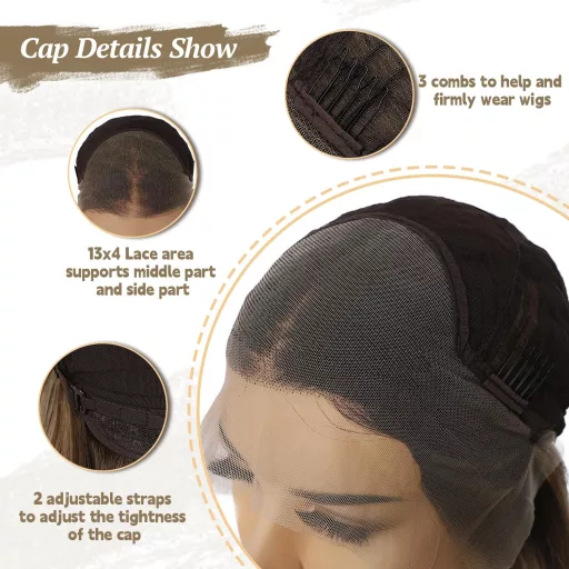 Sapphirewigs barna csipke eleje szintetikus paróka 55cm hullám előplukált