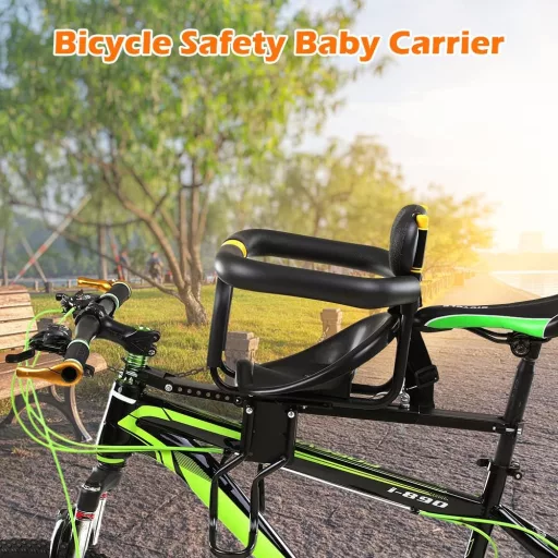 Fesjoy Gyermek Kerékpárülés Elöl - Alumínium-Műanyag Fekete Bicikliülés Lábtartóval és Háttámlával MTB és Országúti Kerékpárokhoz