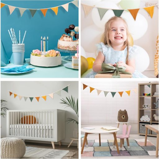 Cobee 286 cm-es gyerekszobai függő dekoráció, pamut textil füzér, szülinapi party banner