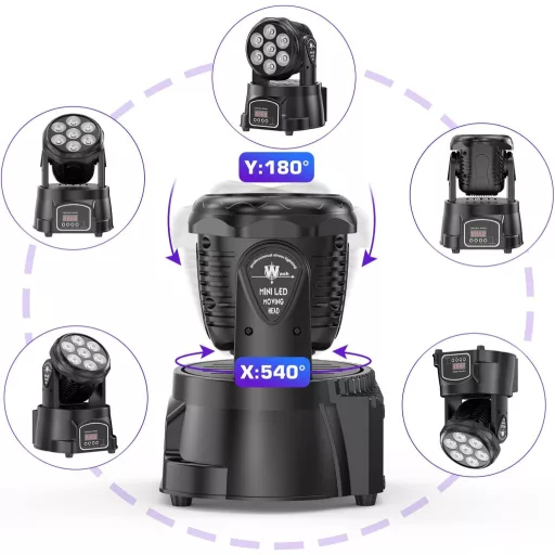 UKing 7x15W Mini Moving Head LED DMX512 RGBW Lumină Disco cu Telecomandă, Efect Stroboscopic, Lumină DJ pentru Petreceri
