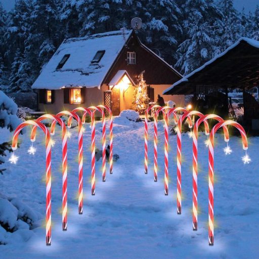 MaxAwe 12-dielna svetelná reťaz v tvare cukroviniek so vzorom snehových vločiek, 72 LED, vodoodolná vianočná záhradná dekorácia