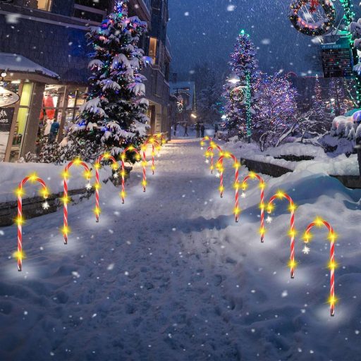 MaxAwe 12-dielna svetelná reťaz v tvare cukroviniek so vzorom snehových vločiek, 72 LED, vodoodolná vianočná záhradná dekorácia