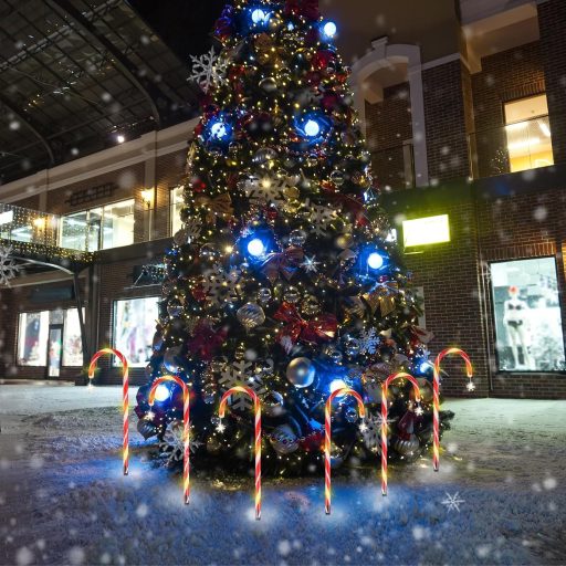 MaxAwe 12-dielna svetelná reťaz v tvare cukroviniek so vzorom snehových vločiek, 72 LED, vodoodolná vianočná záhradná dekorácia