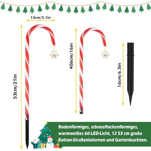 MaxAwe 12-dielna svetelná reťaz v tvare cukroviniek so vzorom snehových vločiek, 72 LED, vodoodolná vianočná záhradná dekorácia