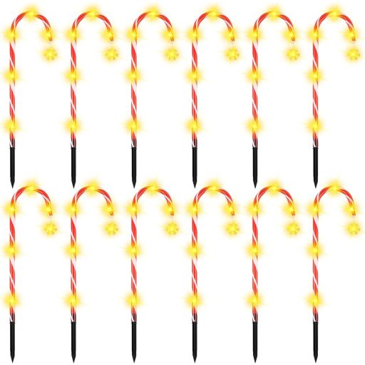 MaxAwe 12-dielna svetelná reťaz v tvare cukroviniek so vzorom snehových vločiek, 72 LED, vodoodolná vianočná záhradná dekorácia