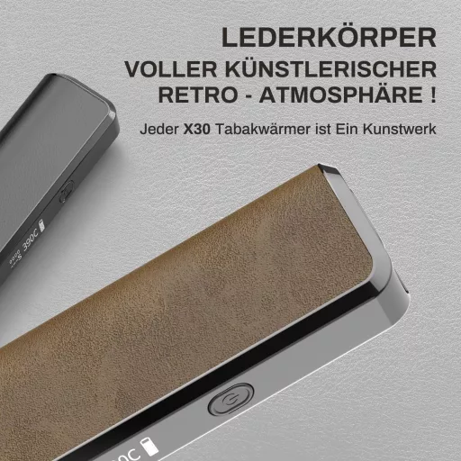 Pluscig X30 Dohányhevítő TEREA Patronokhoz, Precíz Hőmérséklet Szabályozás, 3500 mAh Akkumulátor, OLED Kijelző, Bőr Borítás, Retro Stílus, B
