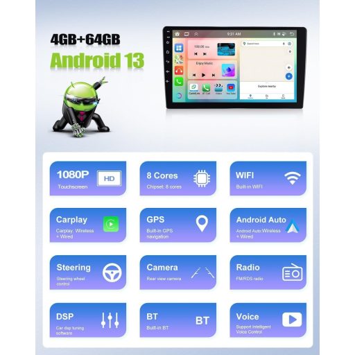 CAMECHO Android 13 auto radio za Audi TT 8J 2008-2014, 9" zaslon, navigacija, CarPlay, DSP