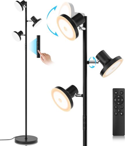 Lampă de podea SIBRILLE 36W 2500LM - LED Dimmabilă cu telecomandă, 3 surse de lumină, Temperatură culoare 2700K-6500K, Lampă Modernă Neagră cu control tactil