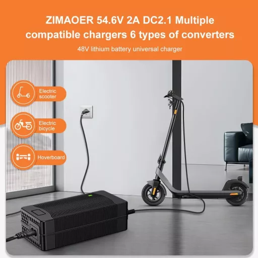 ZIMAOER Univerzálna nabíjačka pre elektrické kolobežky 48V 54.6V 2A - so 6 konektormi pre batérie e-kolobežiek, e-bicyklov a hoverboardov - EU adaptér