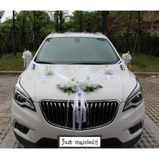 Chexin Esküvői Autódísz Rózsás Virágdekoráció Szívecskés Díszítés Szalagokkal