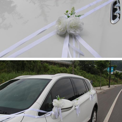 Chexin Esküvői Autódísz Rózsás Virágdekoráció Szívecskés Díszítés Szalagokkal