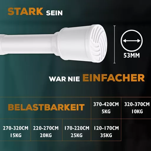 MEISENBERG Zuhanyfüggöny Rúd 120-170 cm Fehér 32 mm Fúrás Nélkül