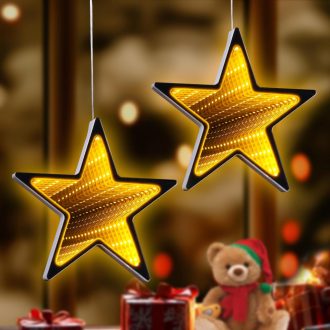   ELKTRY 54 LED vianočná dekorácia hviezda do okna, teplé biele 3D nekonečné zrkadlo, na batérie s časovačom