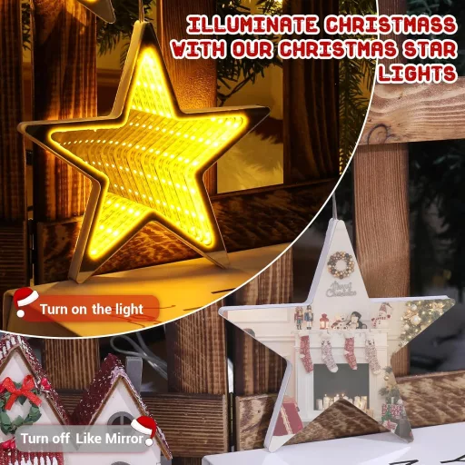 ELKTRY 54 LED csillag karácsony ablak dekoráció, meleg fehér 3D végtelen tükör lámpa, elemmel működő időzítővel