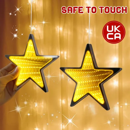 ELKTRY 54 LED vianočná dekorácia hviezda do okna, teplé biele 3D nekonečné zrkadlo, na batérie s časovačom