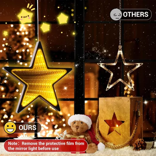 ELKTRY 54 LED csillag karácsony ablak dekoráció, meleg fehér 3D végtelen tükör lámpa, elemmel működő időzítővel