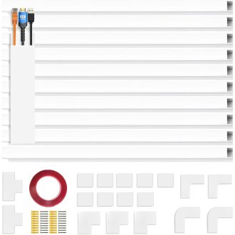   Set canal cablu autoadeziv Planetinum - PVC alb, 4m lungime, 10 bucăți, vopsibil, tăiabil la dimensiune, organizator cabluri pentru acasă și birou