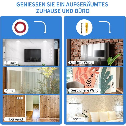 Set canal cablu autoadeziv Planetinum - PVC alb, 4m lungime, 10 bucăți, vopsibil, tăiabil la dimensiune, organizator cabluri pentru acasă și birou