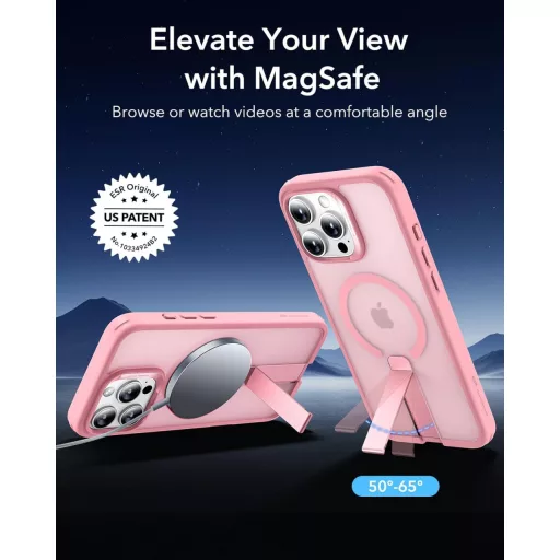 ESR iPhone 16 Pro MagSafe tok állvánnyal, katonai védelemmel, rózsaszín