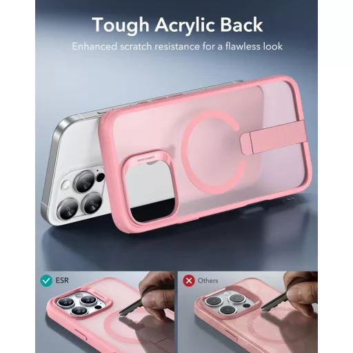 ESR iPhone 16 Pro MagSafe tok állvánnyal, katonai védelemmel, rózsaszín
