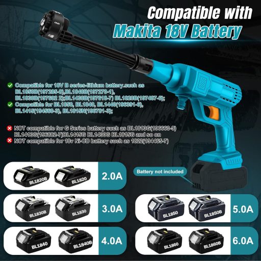 Aparat de spălat cu presiune cu acumulator ConBlom 18V tip Makita, 40 bar, duză reglabilă, cu furtun de 5 m