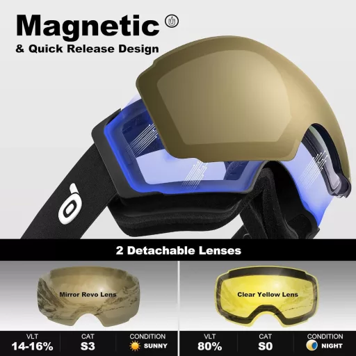Ochelari de schi unisex Odoland cu lentilă magnetică interschimbabilă, protecție UV, anti-ceață