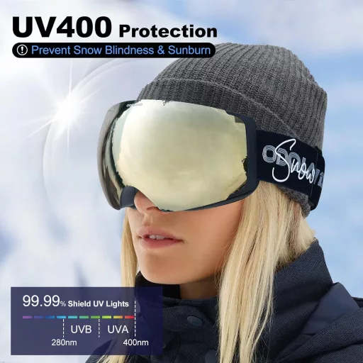 Ochelari de schi unisex Odoland cu lentilă magnetică interschimbabilă, protecție UV, anti-ceață