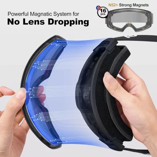 Ochelari de schi unisex Odoland cu lentilă magnetică interschimbabilă, protecție UV, anti-ceață