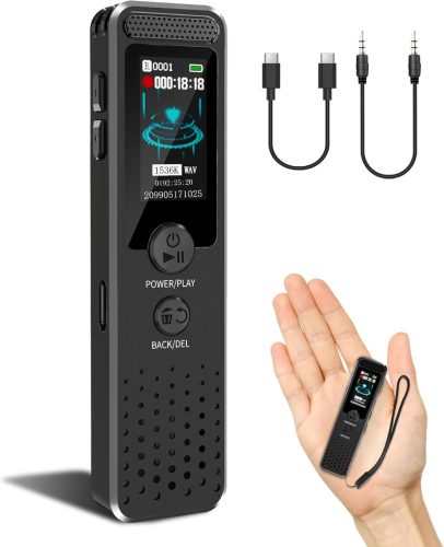 Tonnlog 128GB Mini Dictafon cu Activare Vocală - Reportofon USB-C cu Redare, Calitate Înregistrare 1536Kbps pentru Prelegeri, Întâlniri, Com