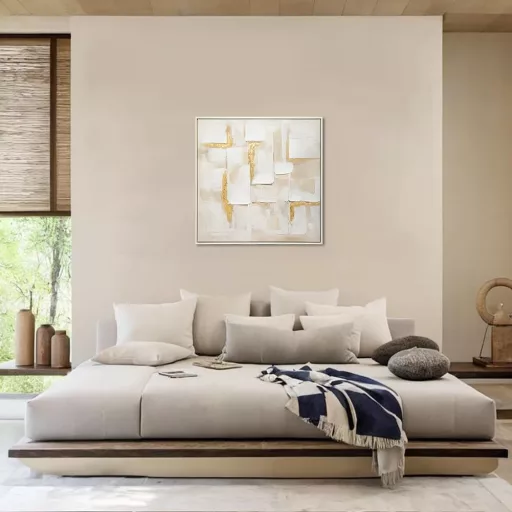 Tablou canvas 60x60 cm Abstract Geometric cu Accente Aurii - Decorațiune Murală Modernă pentru Living, Birou, Hotel