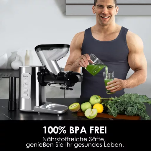 Fretta hidegprés gyümölcslé készítő, lassú préselt juice extractor, 200W, ezüst