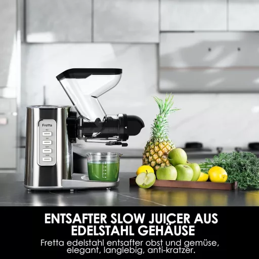 Fretta hidegprés gyümölcslé készítő, lassú préselt juice extractor, 200W, ezüst