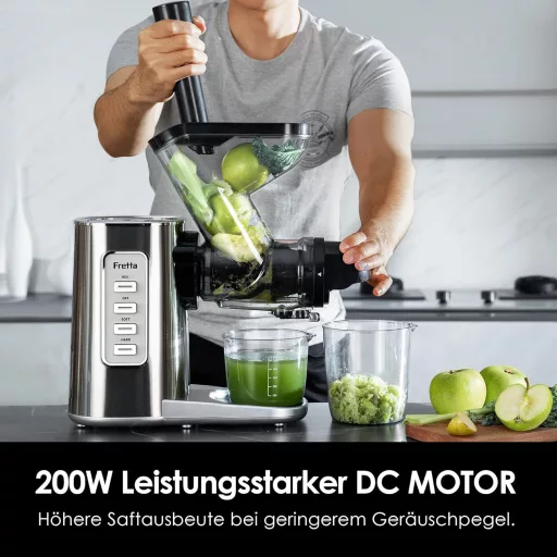 Fretta hidegprés gyümölcslé készítő, lassú préselt juice extractor, 200W, ezüst