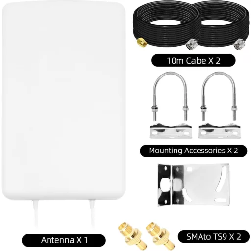 JAOGAUS 5G LTE Kültéri Antenna 18dBi Erősítővel - Nagy Hatótávolságú Jelerősítő 700-4000MHz - 2x10m Kábellel TS9/SMA Csatlakozóval 3G 4G Rou